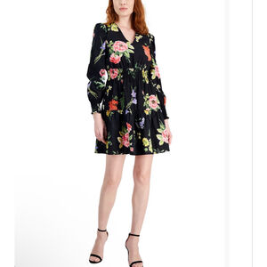 NEW Anne Klein Flounce Hem Floral V-Neck Mini Dress Size 6